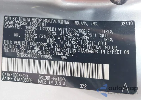 2011 Toyota Sienna Le V6 from USA, damaged, VIN 5TDKK3DC8BS010896